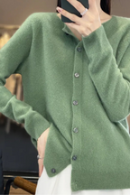 Women's Round Neck Knit Cardigan with Button Front