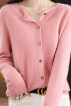 Women's Round Neck Knit Cardigan with Button Front
