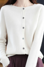 Women's Round Neck Knit Cardigan with Button Front