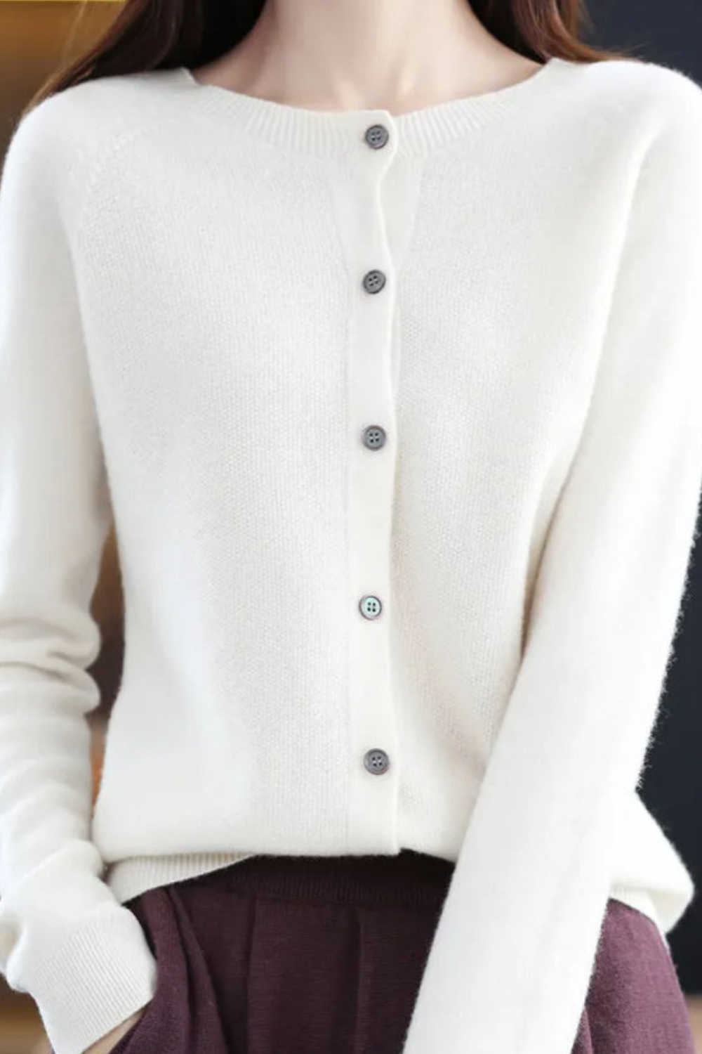 Women's Round Neck Knit Cardigan with Button Front