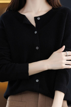 Women's Round Neck Knit Cardigan with Button Front