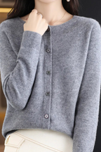 Women's Round Neck Knit Cardigan with Button Front