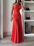 Women's Ruched Maxi Dress | One Shoulder Bodycon Evening Party Gown