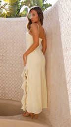Women's Ruffle Maxi Dress | Strapless Sweetheart Side Slit Evening Gown