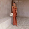 Women's Satin Slip Maxi Dress | Cowl Neck Sleeveless Evening Gown