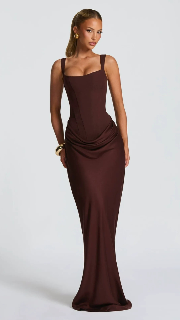 Women's Square Neck Maxi Dress | Draped Backless Slip Evening Gown