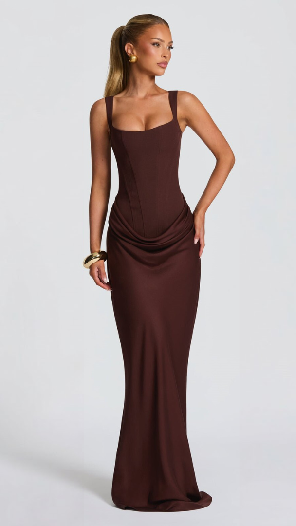 Women's Square Neck Maxi Dress | Draped Backless Slip Evening Gown