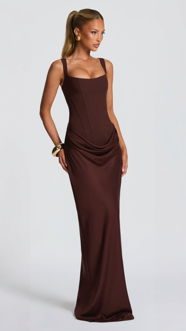Women's Square Neck Maxi Dress | Draped Backless Slip Evening Gown