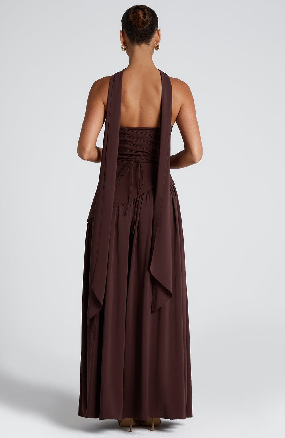 Women's Strapless Maxi Dress | Draped High Slit Scarf Detail Evening Gown