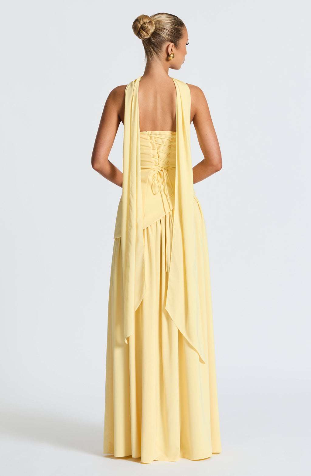 Women's Strapless Maxi Dress | Draped High Slit Scarf Detail Evening Gown