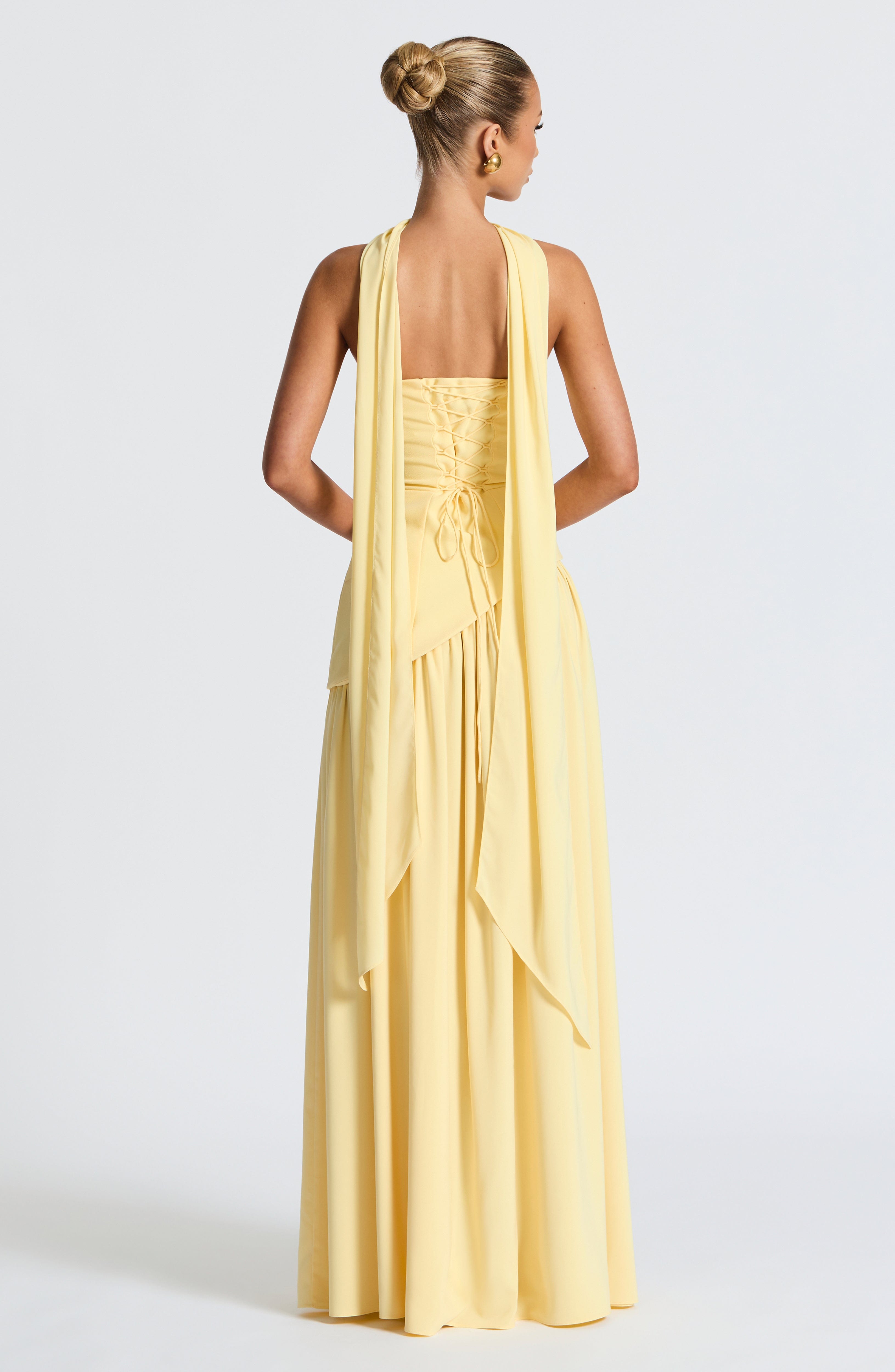 Women's Strapless Maxi Dress | Draped High Slit Scarf Detail Evening Gown
