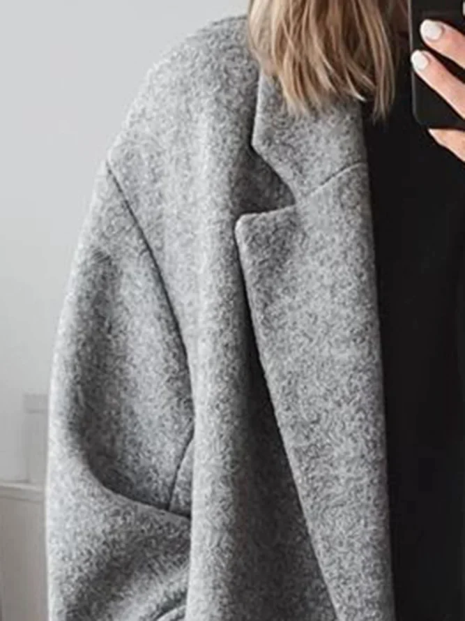 Women's Longline Coat with Lapel Collar and Button Front