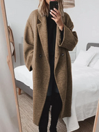 Women's Longline Coat with Lapel Collar and Button Front