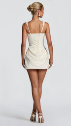 Women's White Bodycon Mini Dress | Square Neck Ruched Party Cocktail