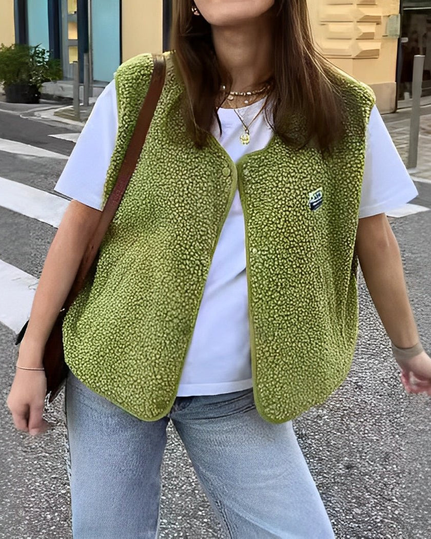 Women's Sherpa Fleece Gilet | Button Up Sleeveless Fleece Bodywarmer