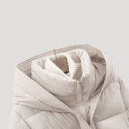 Women's Belted Quilted Puffer Jacket with Hood and Zip Front