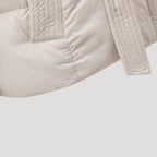 Women's Belted Quilted Puffer Jacket with Hood and Zip Front
