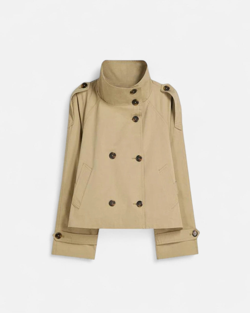 Women's Short Trench Coat | Double Breasted High Collar A-Line Swing Jacket