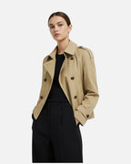 Women's Short Trench Coat | Double Breasted High Collar A-Line Swing Jacket