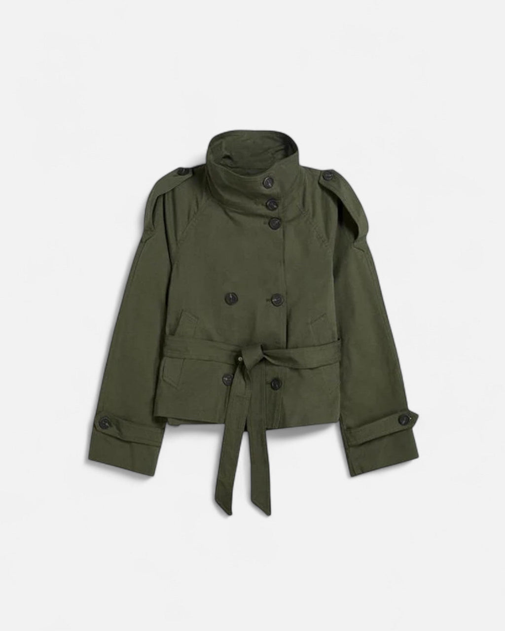 Women's Short Trench Coat | Double Breasted High Collar A-Line Swing Jacket