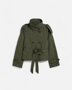 Women's Short Trench Coat | Double Breasted High Collar A-Line Swing Jacket