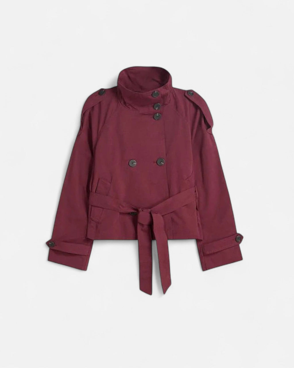 Women's Short Trench Coat | Double Breasted High Collar A-Line Swing Jacket