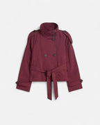 Women's Short Trench Coat | Double Breasted High Collar A-Line Swing Jacket