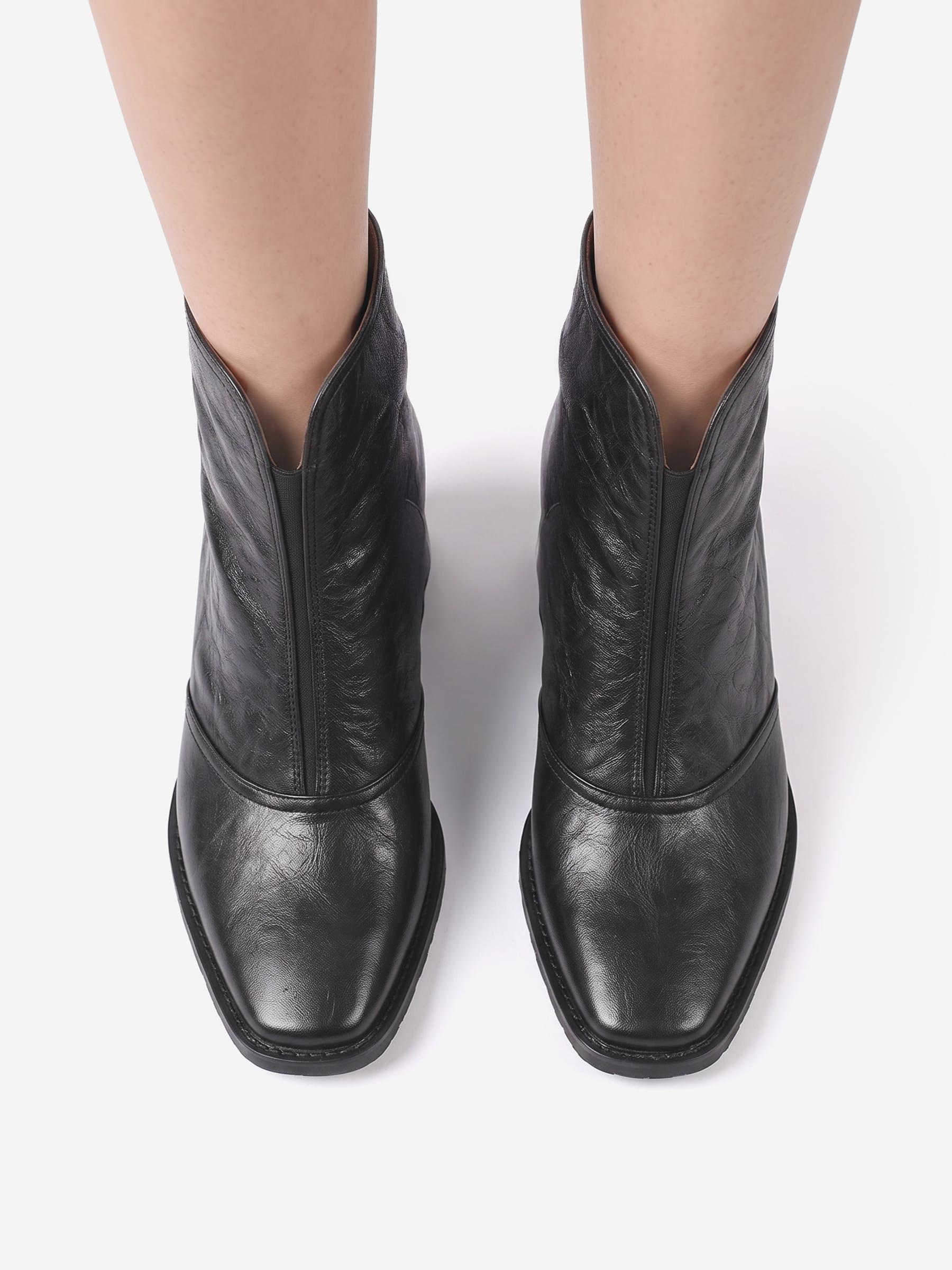 Women's Faux Leather Zip Boots with Block Heel and Square Toe