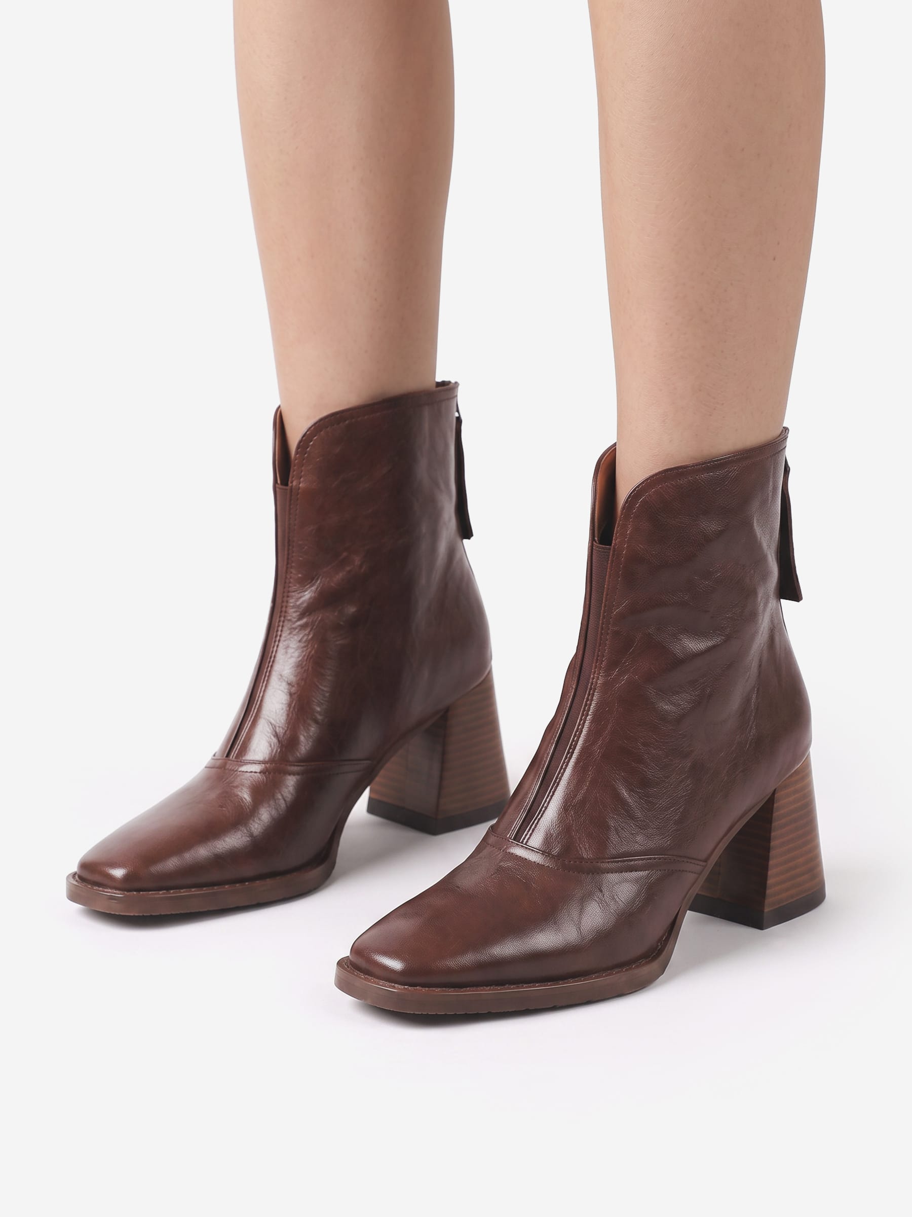 Women's Faux Leather Zip Boots with Block Heel and Square Toe