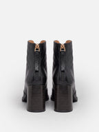 Women's Faux Leather Zip Boots with Block Heel and Square Toe