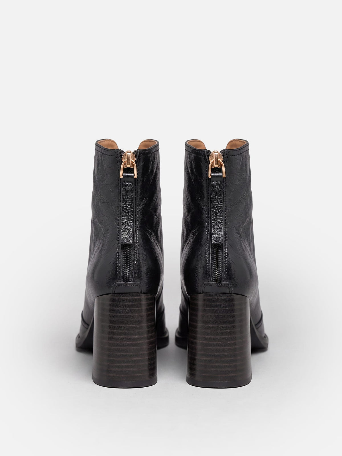 Women's Faux Leather Zip Boots with Block Heel and Square Toe