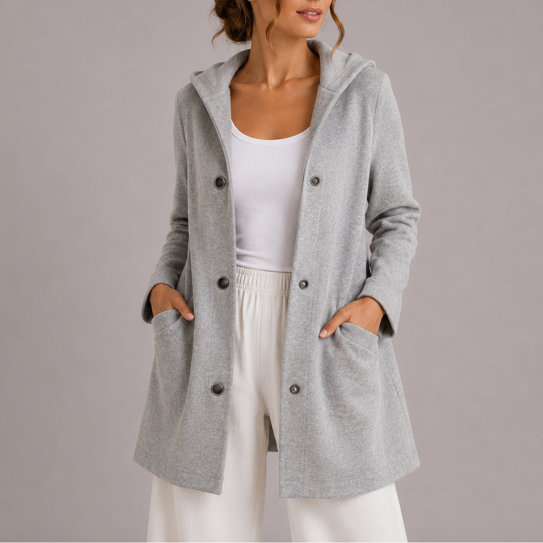 Women's Button Up Hooded Long Cardigan with Pockets