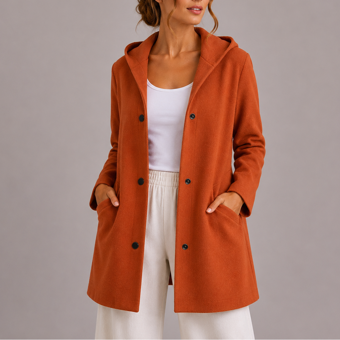 Women's Button Up Hooded Long Cardigan with Pockets