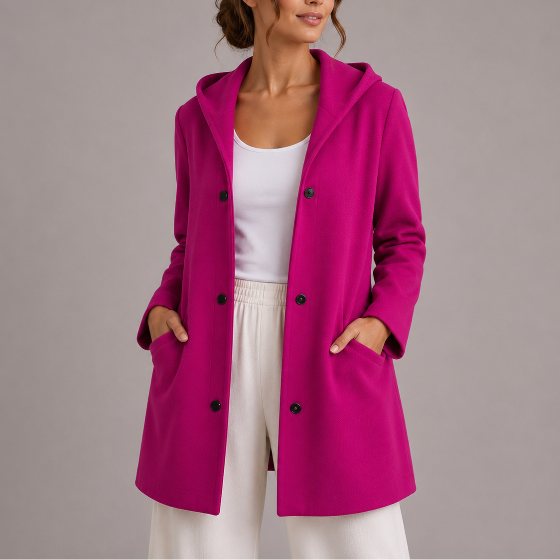 Women's Button Up Hooded Long Cardigan with Pockets