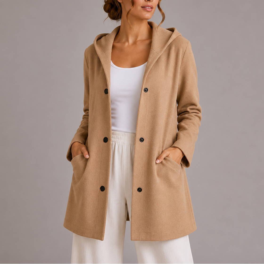 Women's Button Up Hooded Long Cardigan with Pockets