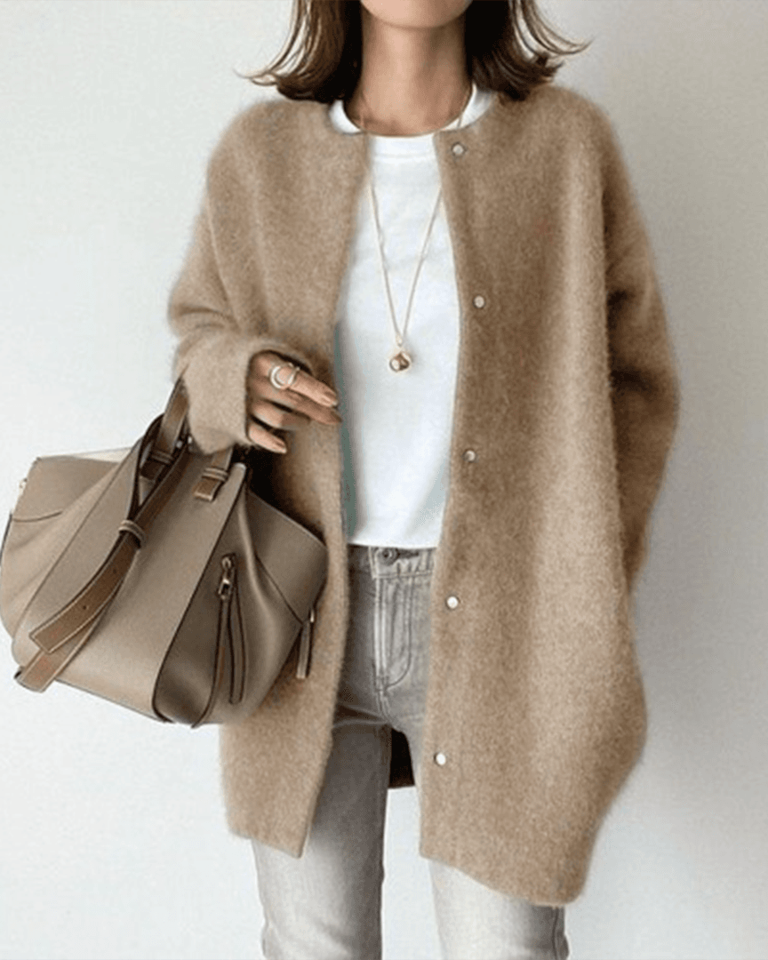 Women's Button Up Long Cardigan | Round Neck Long Sleeve Soft Knit