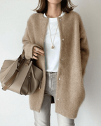Women's Button Up Long Cardigan | Round Neck Long Sleeve Soft Knit