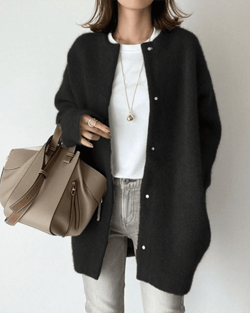 Women's Button Up Long Cardigan | Round Neck Long Sleeve Soft Knit