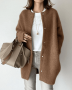 Women's Button Up Long Cardigan | Round Neck Long Sleeve Soft Knit