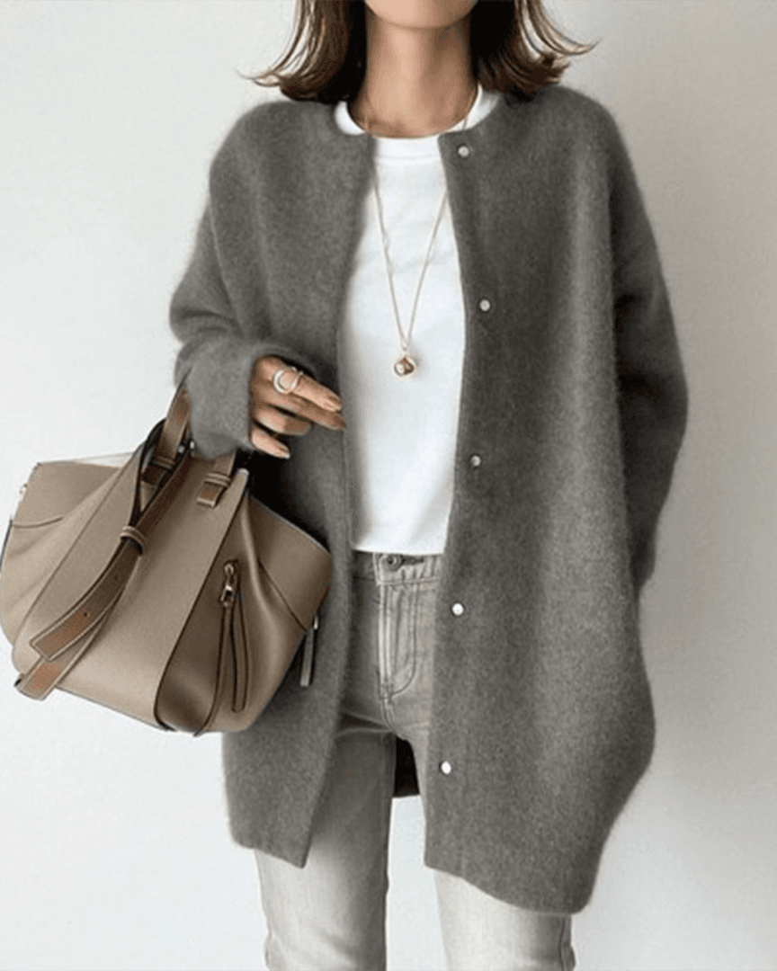 Women's Button Up Long Cardigan | Round Neck Long Sleeve Soft Knit