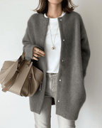 Women's Button Up Long Cardigan | Round Neck Long Sleeve Soft Knit