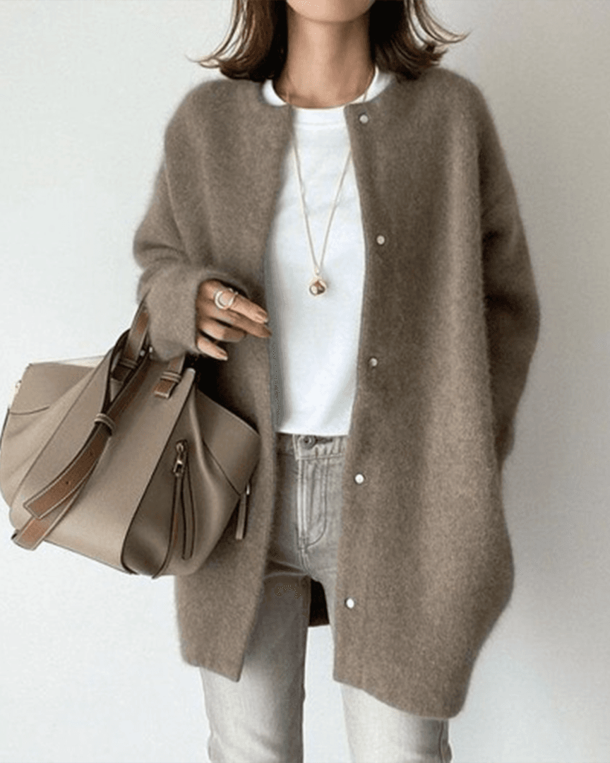 Women's Button Up Long Cardigan | Round Neck Long Sleeve Soft Knit