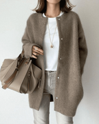 Women's Button Up Long Cardigan | Round Neck Long Sleeve Soft Knit