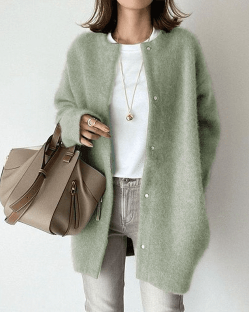 Women's Button Up Long Cardigan | Round Neck Long Sleeve Soft Knit