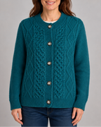 Women's Cable Knit Cardigan with Round Neck and Button Front - Blue
