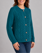 Women's Cable Knit Cardigan with Round Neck and Button Front - Blue
