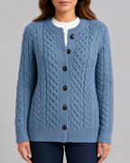 Women's Round Neck Button Front Cable Knit Cardigan