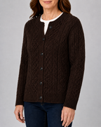 Women's Round Neck Button Front Cable Knit Cardigan