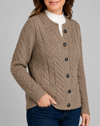 Women's Round Neck Button Front Cable Knit Cardigan