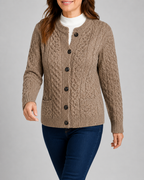 Women's Round Neck Button Front Cable Knit Cardigan